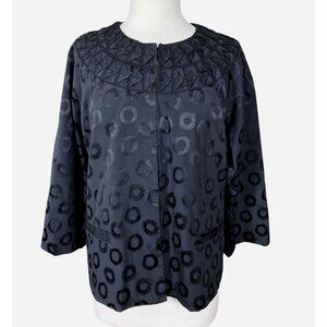 Chicos Animalic Jacquard Sensation Lined 3/4 Sleeve Piecework Collar LG